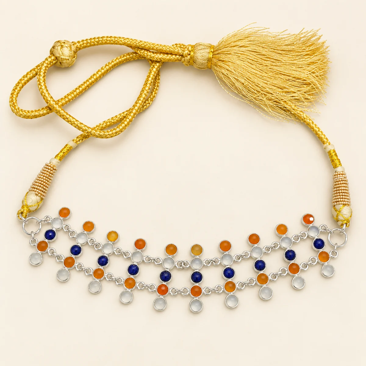 Ravi Gallery Home Mixed Three Row Yellow Cord Choker — studio photograph