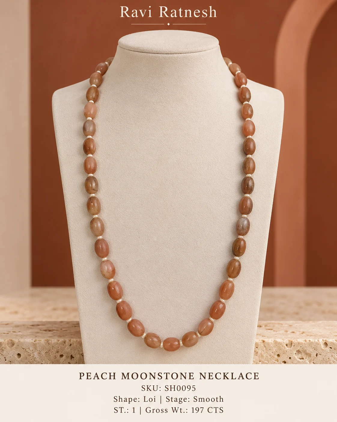 Peach Moonstone Single Hook Necklace