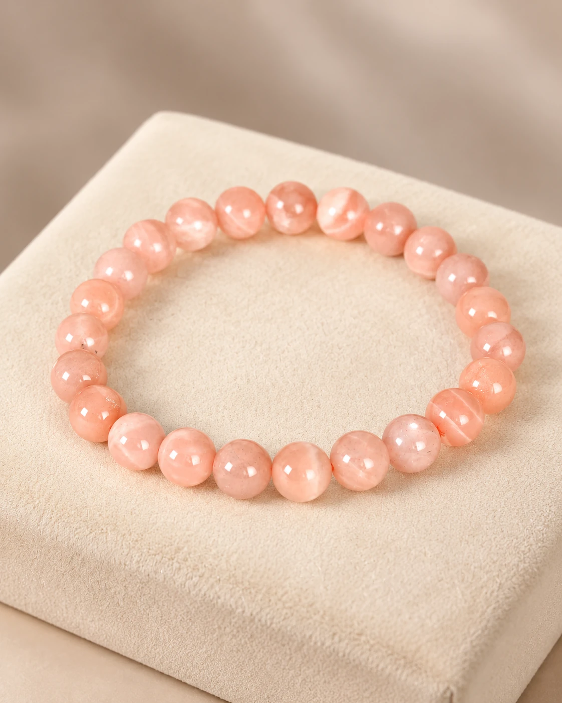 Ravi Gallery Home Peach Moonstone Bead Bracelet — studio display