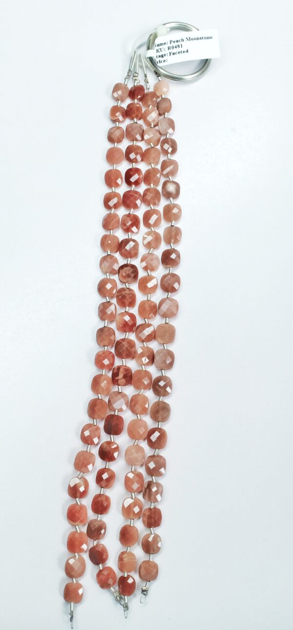 Peach Moonstone Checker Faceted (7-8mm) - Ravi Ratnesh
