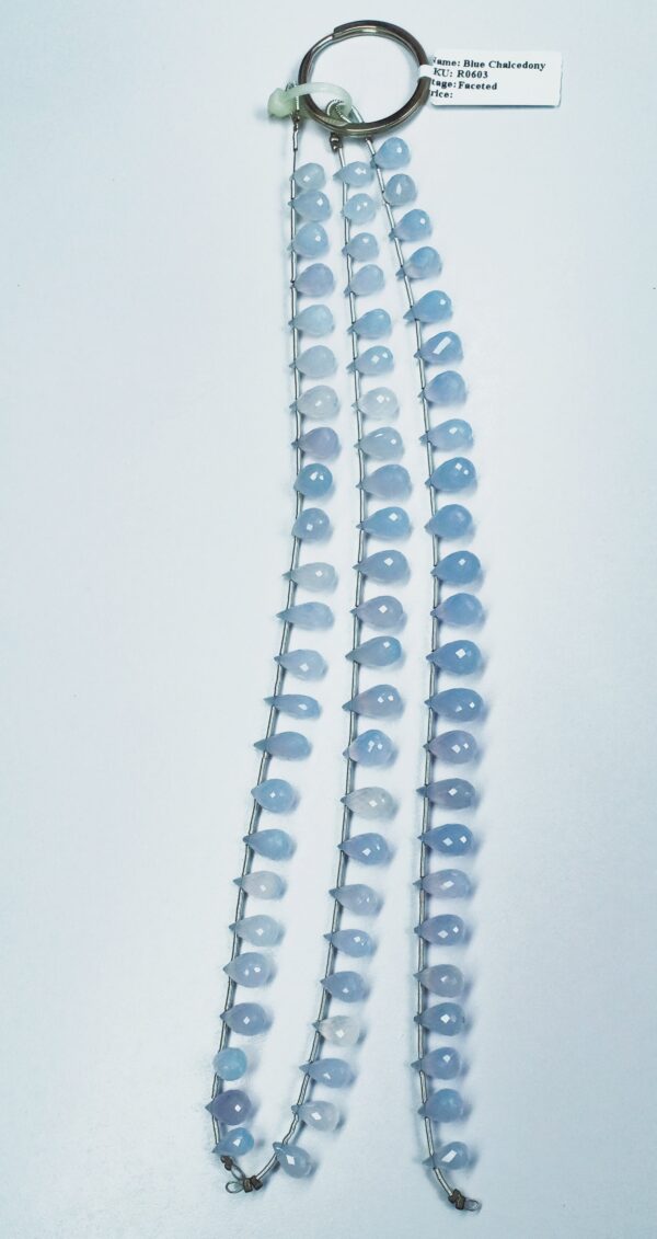 Blue Chalcedony Drops Faceted (5x9-6.5x12mm) - Ravi Ratnesh