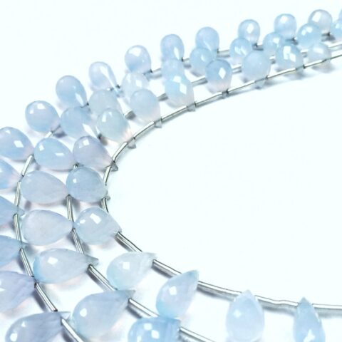 Blue Chalcedony Drops Faceted (5x9-6.5x12mm) - Ravi Ratnesh