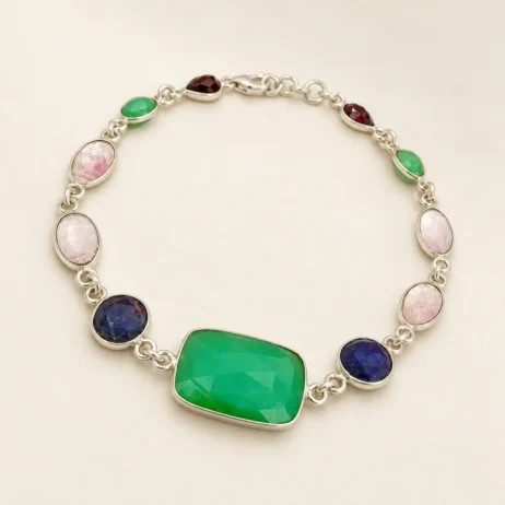 Mixed Stone Green Rectangle Centre Bracelet