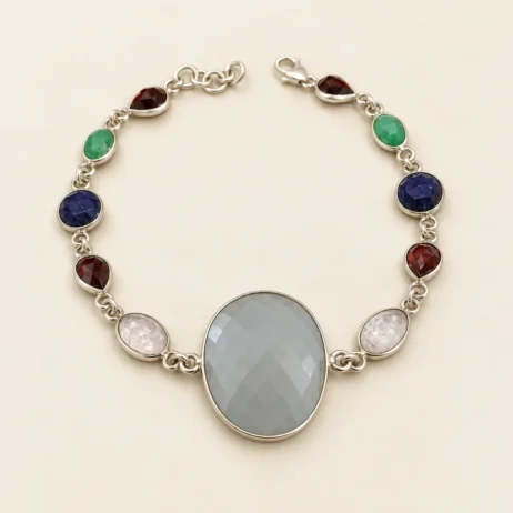 Mixed Stone Pale Grey Pear Centre Bracelet
