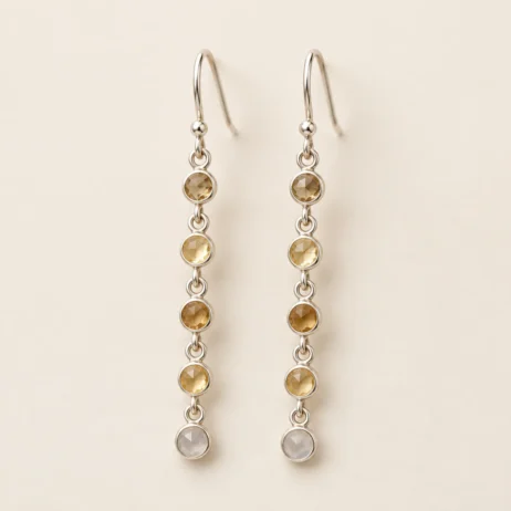 Yellow Clear Round Drop Earrings