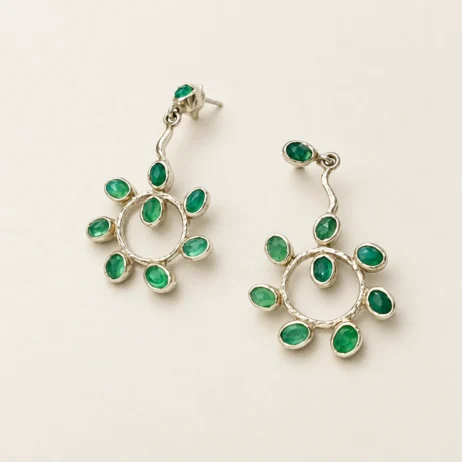 Green Open Flower Earrings