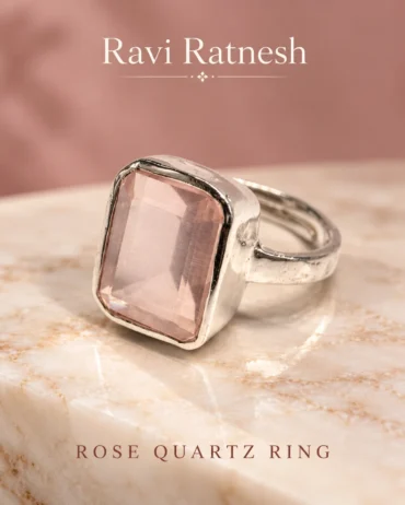 Rose Quartz Rectangle Ring RR-RING-ROSE-QUARTZ-RECTANGLE — studio product photograph