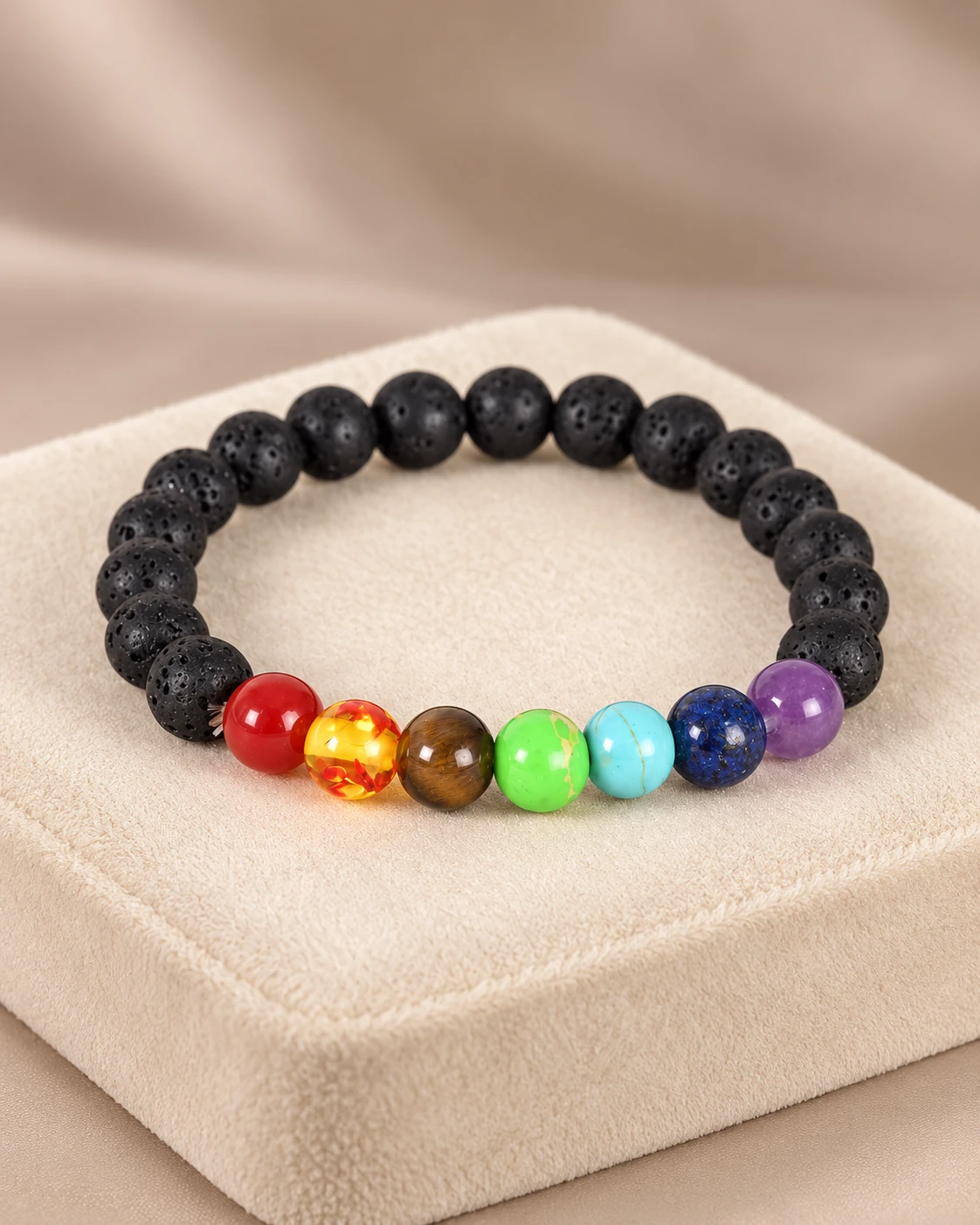 7 Chakra with Lava Bead Bracelet — Luxury studio display