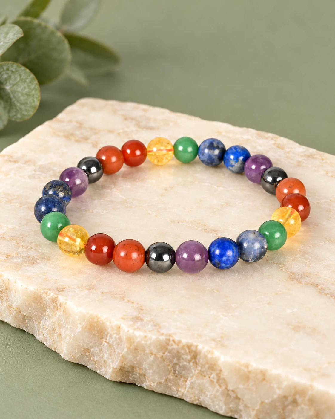 7 Chakra Bead Bracelet — Luxury studio display