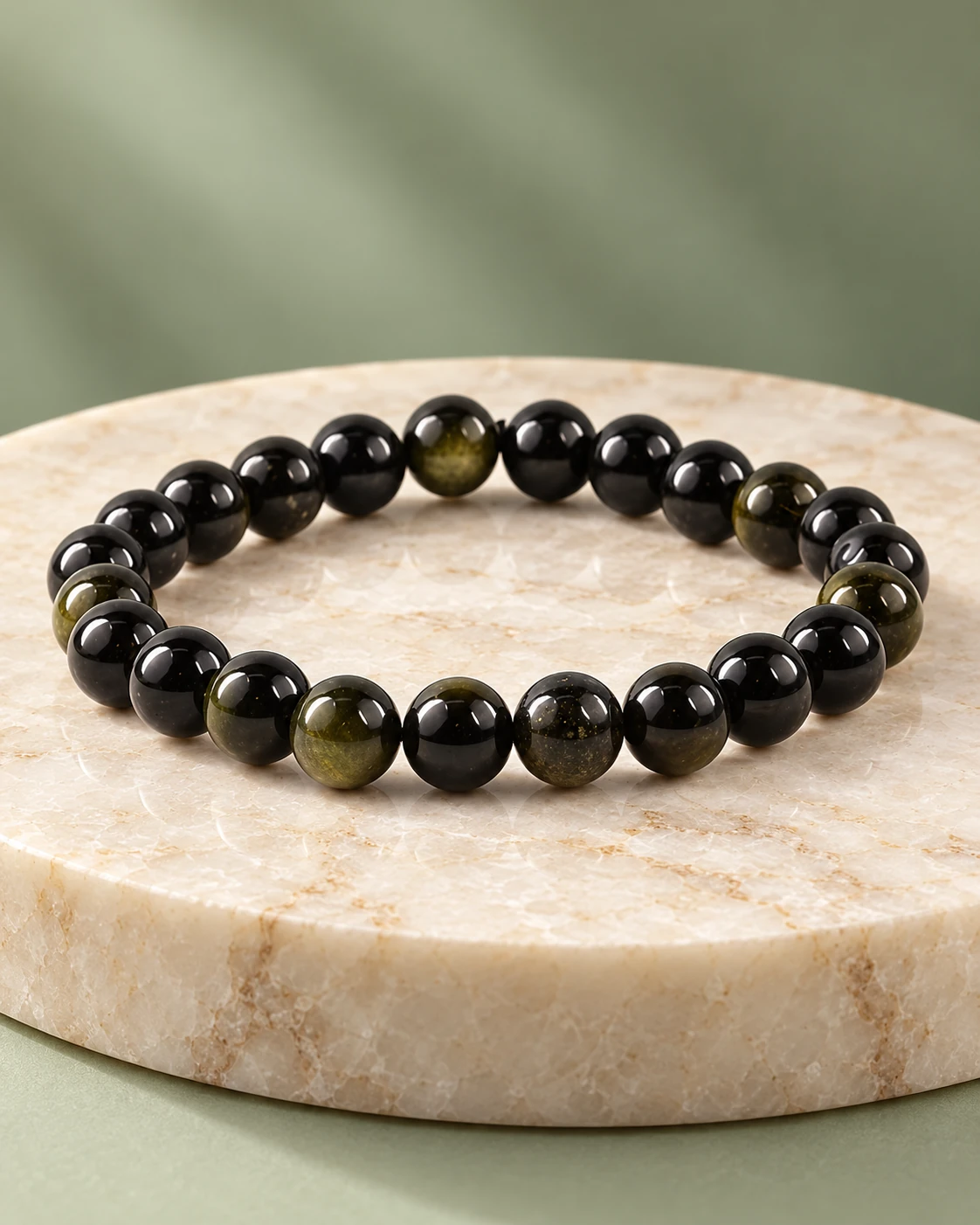 Black Obsidian Bead Bracelet — Luxury studio display