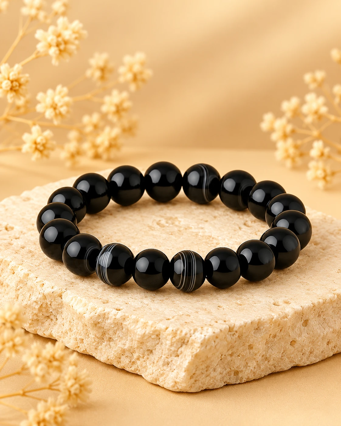 Black Onyx Bead Bracelet — Luxury studio display