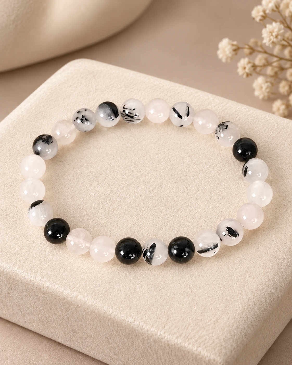 Black Rutile Bead Bracelet — Luxury studio display