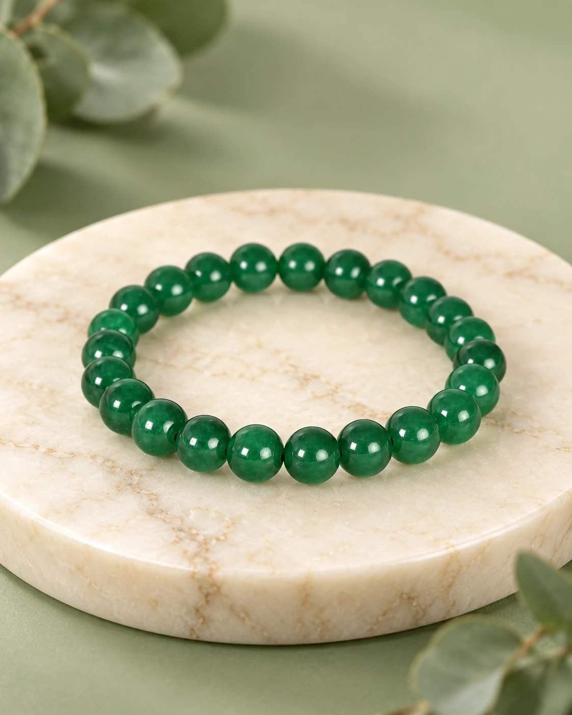 Green Jade Bead Bracelet — Luxury studio display